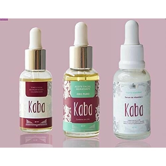 KABA Kit Facial Serum Vit C, Tonico Facial y Aceite Puro ORO 24 K